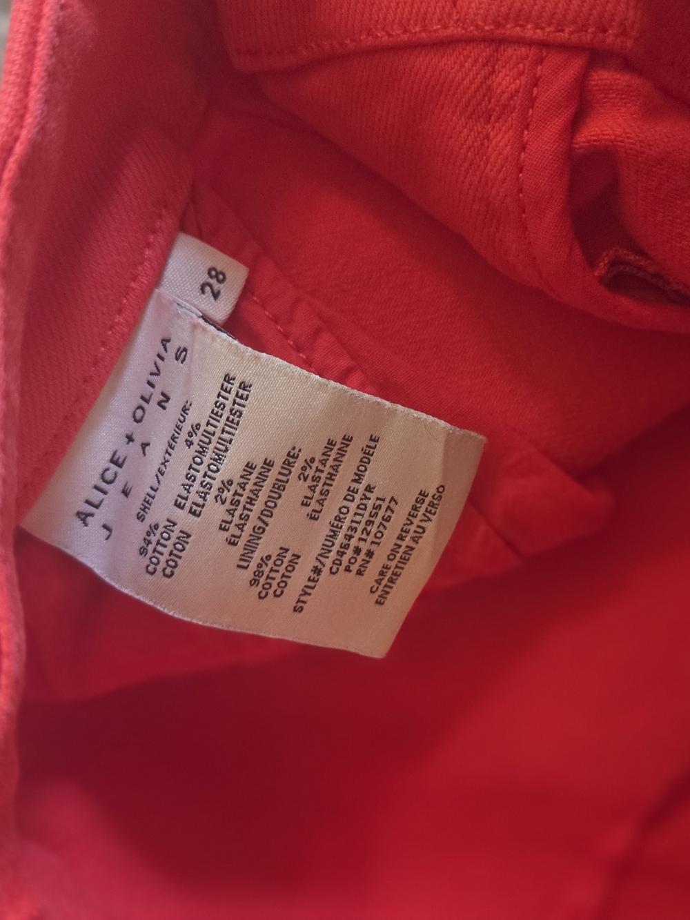 Alice + Olivia Bright Red Flared Jeans - Picture 2 of 9